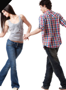 Dance couple in West Coast Swing compression stance