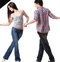 Dance couple in West Coast Swing compression stance